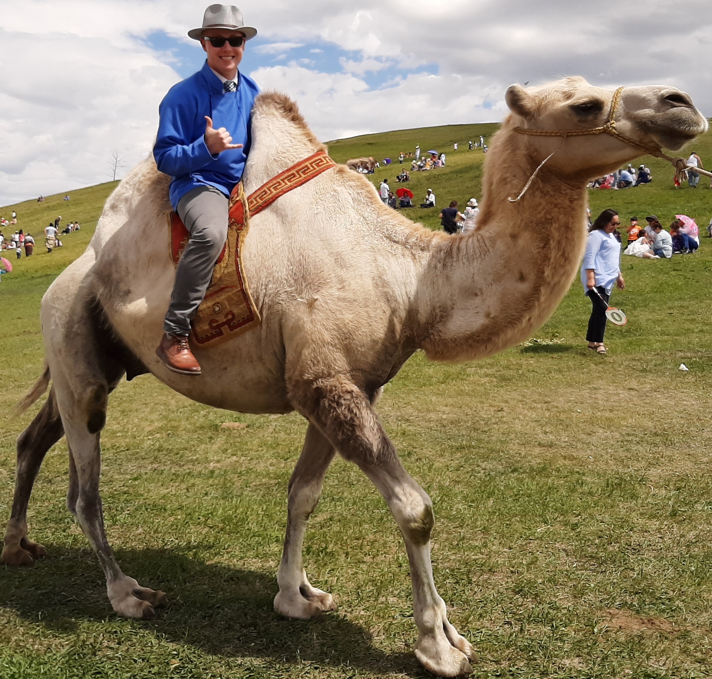 Dalton Lutz on a camel in Mongolia